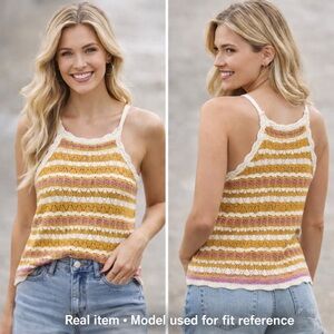 Easel Crocheted Knit Tank Top — Striped | NWT | Size M (REAL PICTURE)